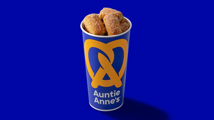 Small cup of sweet cinnamon sugar soft pretzel nuggets in Temple Hills MD